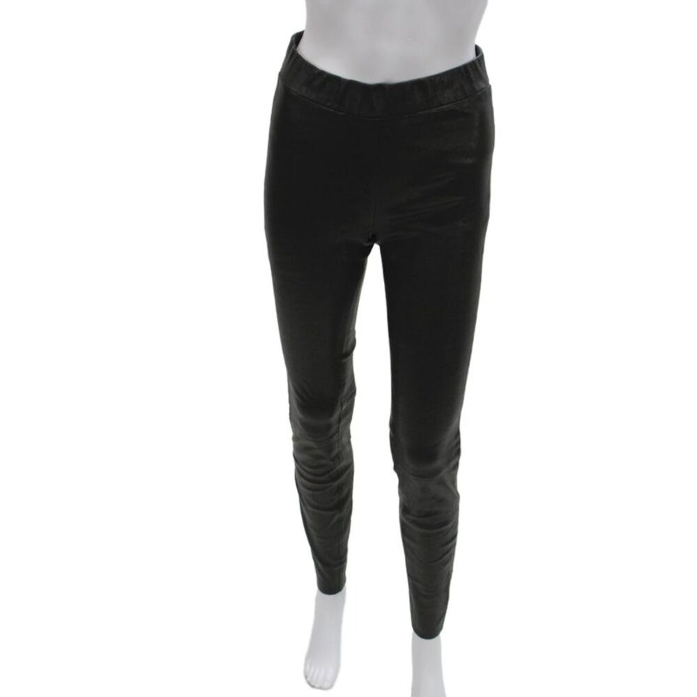 J Crew Women Jeggings Black Leather Spandex Designer Pants Size 2